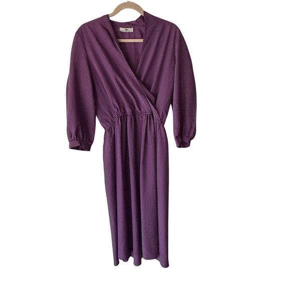 Vintage Jonathan Martin Purple‎ Geometric Midi Dress Long Sleeve 80s M - Picture 1 of 9